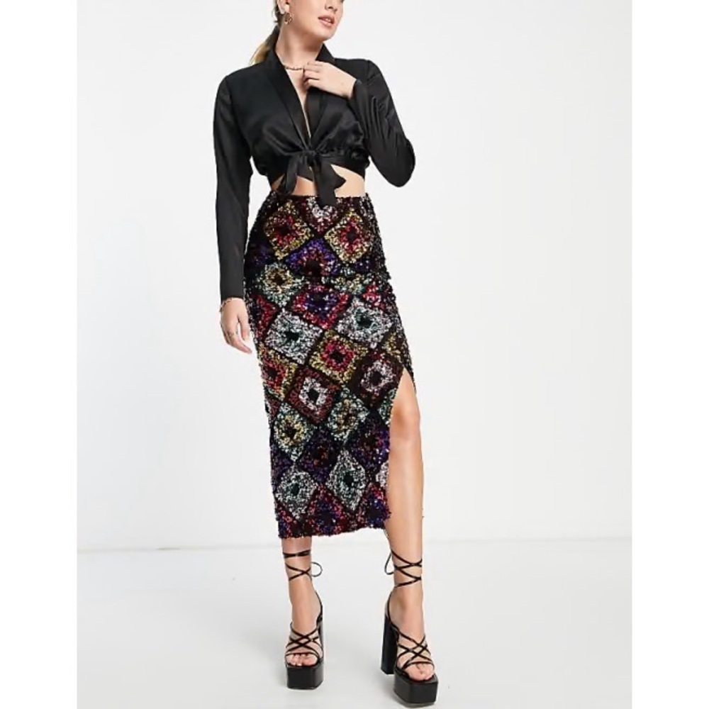 Topshop Black Diamond Sequin Midaxi Pencil Skirt